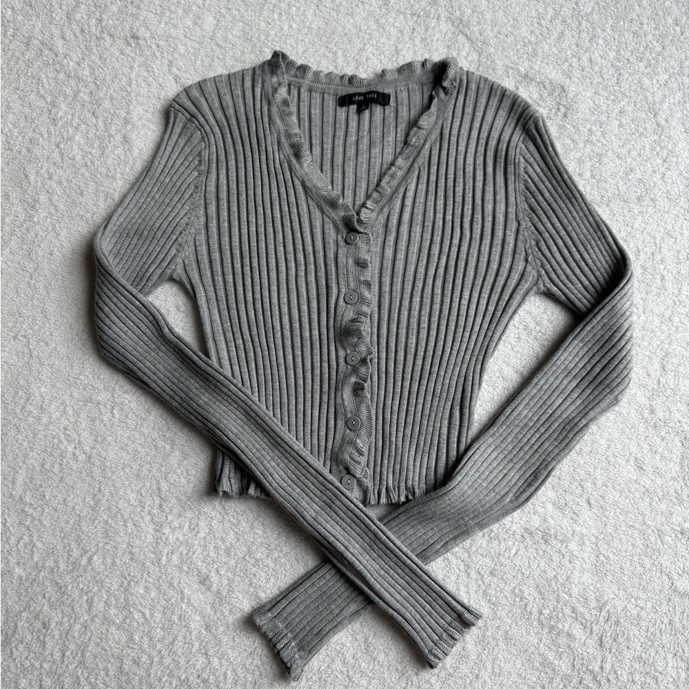 Love Tree Charcoal Ribbed Cardigan